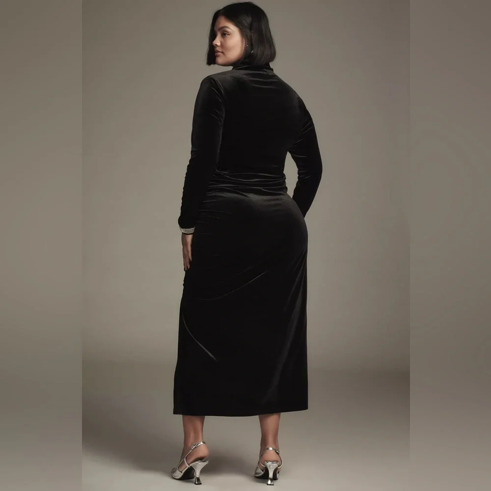 Anthropologie The Maya Ruched Cowl-Neck Dress: Velvet Long-Sleeve Edition - Picture 4 of 16